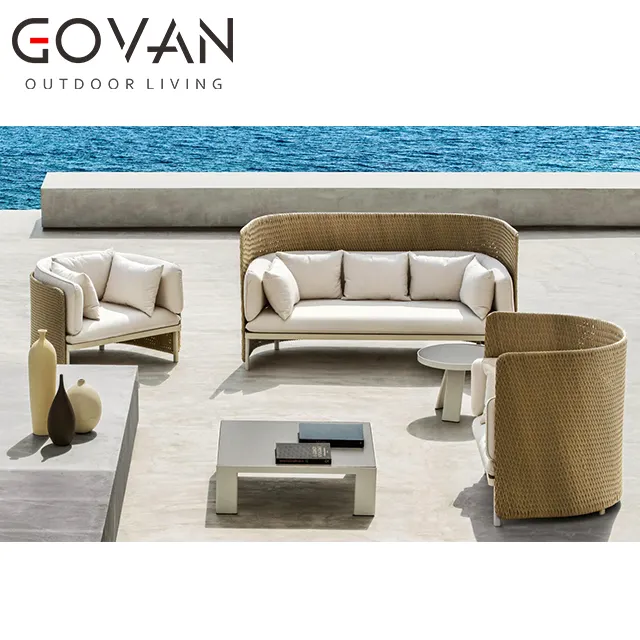 Luxury High Back Rattan Garden Furniture Sofa Plastic outdoor synthetic rattan sofa set