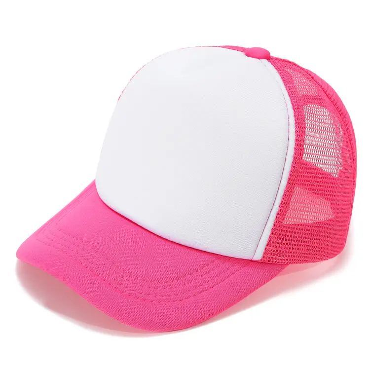 Sombrero de malla de 5 paneles de alta calidad personalizado zafiro bebé verde marrón Rosa gorras de béisbol lisas sólidas gorras de camionero con logotipo bordado