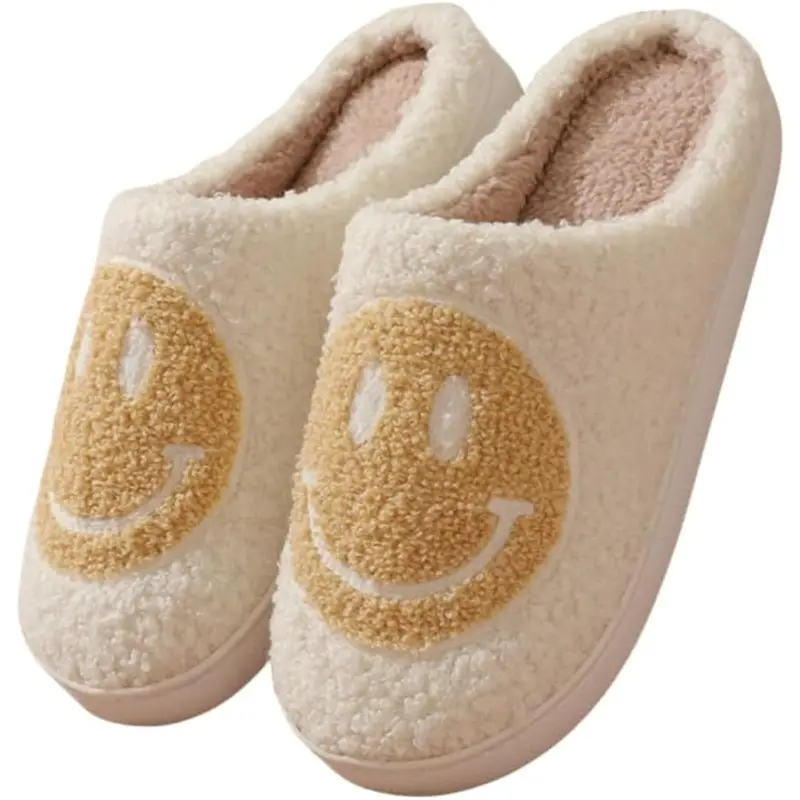 Зимние домашние меховые тапочки с милым узором улыбка мужские пушистые тапочки теплые хлопковые плюшевые туфли для спальни