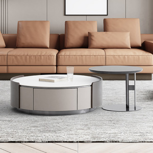 Juego de mesa de centro anidada redonda con cajón, mesa de cóctel con marco de Metal, mesa auxiliar para sala de estar, dormitorio, balcón, espacio pequeño - Product Image 2