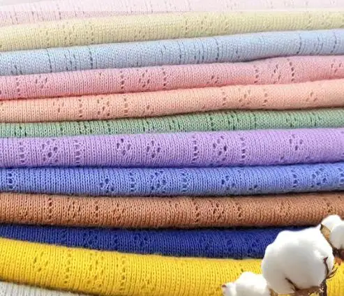 Tecido de laço móvel oco respirável algodão penteado de verão tricô jacquard linha estampada algodão puro