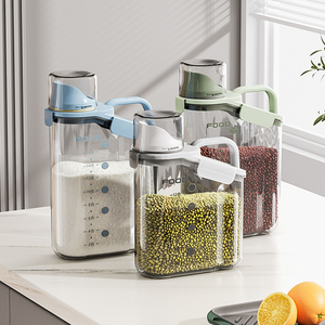 Dispensador de cereais para farinha de arroz, recipiente plástico transparente ecológico para armazenamento de alimentos a granel, recipiente transparente para grãos