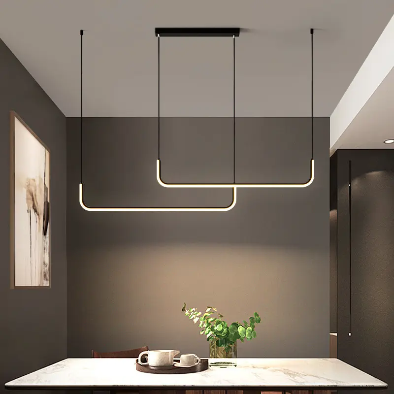 Lampe de décoration intérieure nordique minimaliste moderne Lampe suspendue à longue bande pour îlot de cuisine pour salon