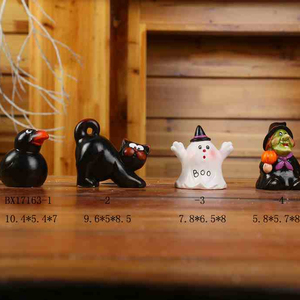 セラミックハロウィンミニ置物装飾品、カラス、猫、幽霊、魔女