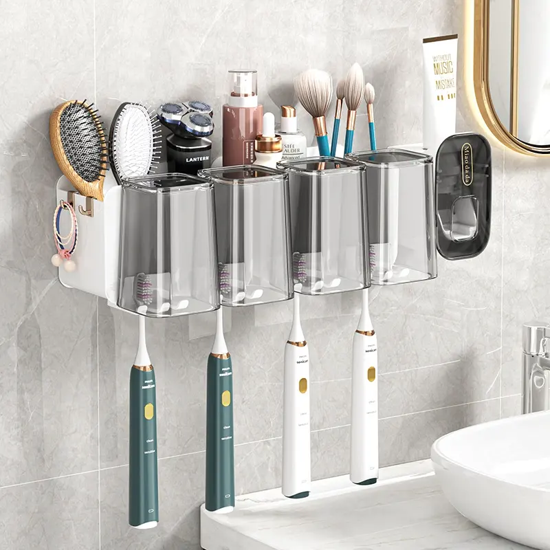 Banheiro Multifuncional Wall MountIing acrílico 3 copo Toothbrush Holder Set