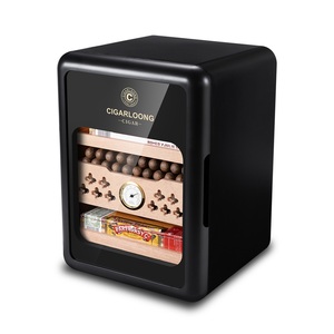 Small <strong>Humidor</strong> Cabinet Custom Design Lacquer Printed Classical Black Cigar Cabinet <strong>Humidor</strong> With LED Light - Product Image 1