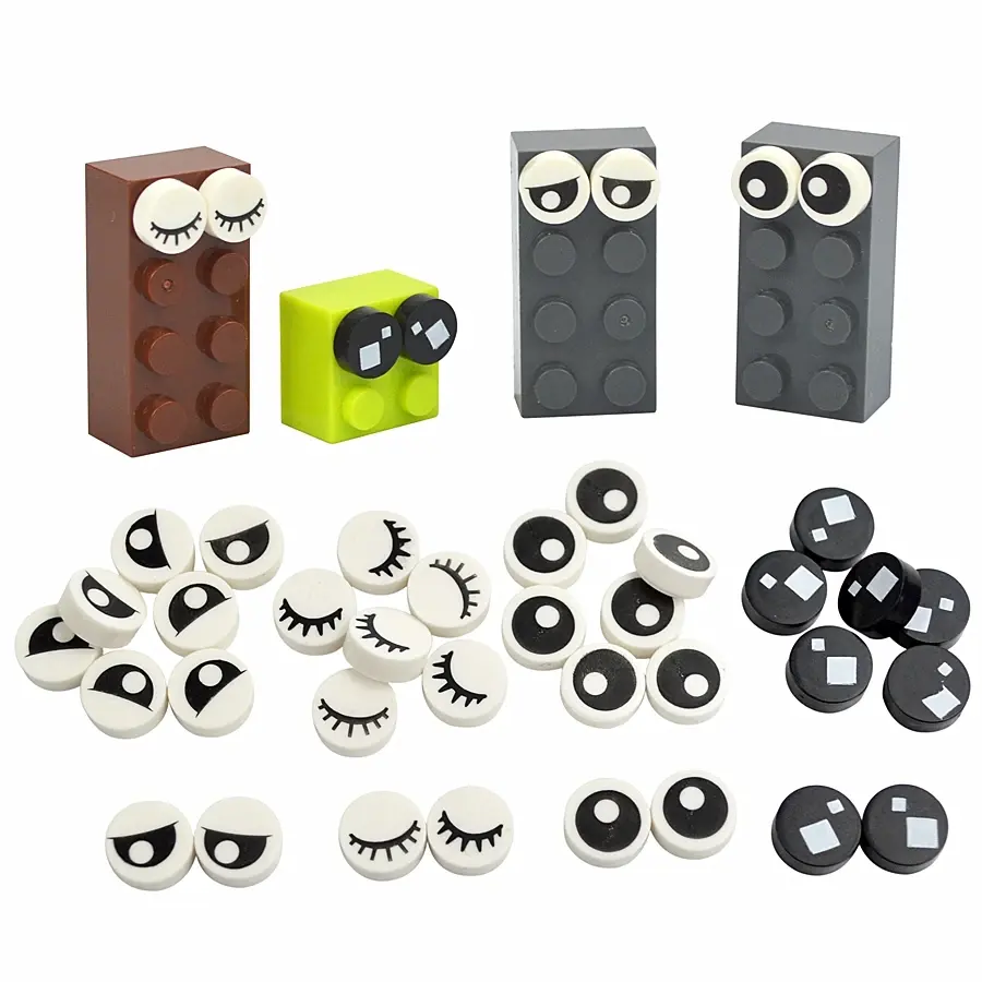 MOC Eye Brick 98138 Part 1x1 Tile Round Eyelash Pupile Pattern Printing Creation Smooth Building Blocks Accessory Toys