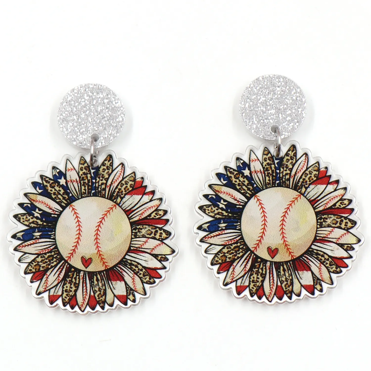 MD128ER2036 1 paire Nouveau produit CN Drop tournesol baseball TENDANCE 4 juillet Jour de l'Indépendance Acrylique boucles d'oreilles Bijoux pour femmes