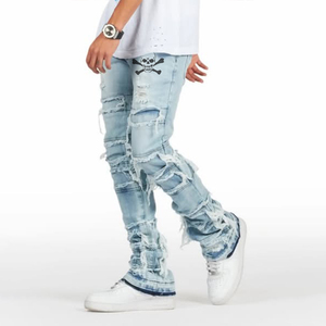 Diznew người đàn ông của quần Jeans tùy chỉnh thấp moq rửa sạch màu xám mỏng tua jeans - Product Image 4