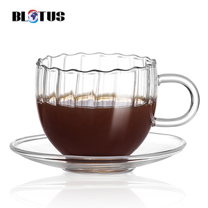AIHPO05 özel çevre dostu yalıtımlı kullanımlık fantezi ucuz 8oz el yapımı nervürlü temizle cam kupa Cappuccino kahve fincanları ve altlık - Product Image 4