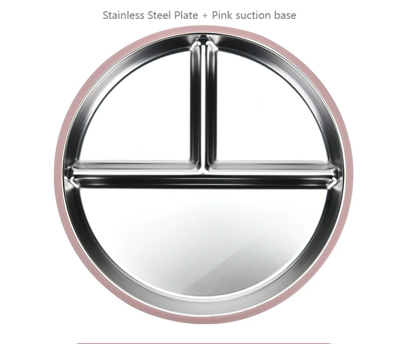 Plaque ronde divisée en acier inoxydable avec base d'aspiration rose