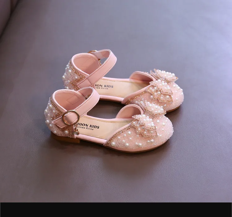 Girls Rhinestone Sandals Korean Princess Flat Shoes Children Bow Dress Shoes