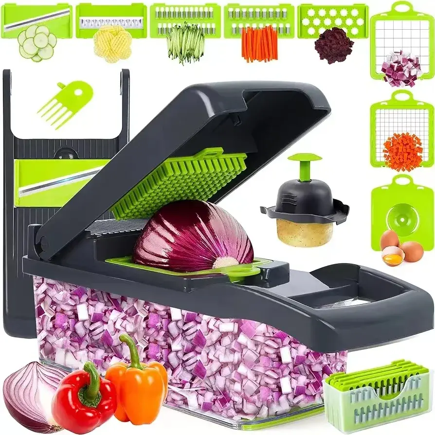 2024 Hot-Sale 14-in-1 Kitchen Fruit & Vegetable Tools including Veggie Chopper Vegetable Slicer Julienne Dicer