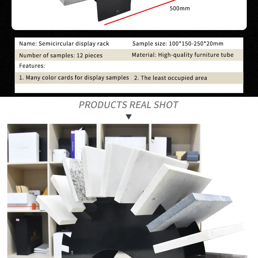 Hot Selling Semicircle Tabletop Granite Marble Rack Metal Arc Sample Display Stand Tile Quartz Rack Stone Display Countertop