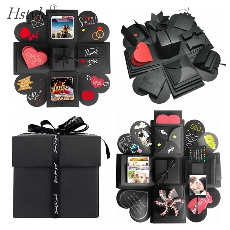 Caja de pareja de explosión sorpresa encantadora negra memoria de amor álbum de fotos DIY aniversario Día de San Valentín chica regalos sorpresa SD751