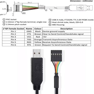 FTDI USB a TTL adattatore seriale 5V UART cavo 6 Pin femmina intestazione FT232RL Chip cavo dati per Windows 10 8 7 Linux Mac OS - Product Image 4