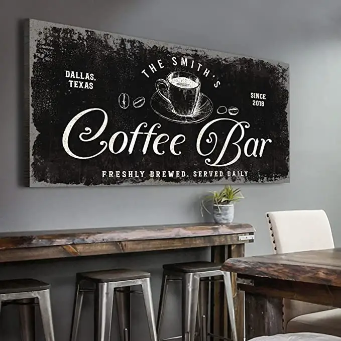 Kitchen Coffee Station Business tele Custom Coffee Bar Sign Canvas Wall Art Decor Signage per la casa