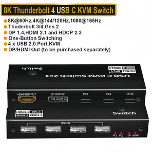 8K Thunderbolt 4 USB C <strong>KVM</strong> <strong>Switch</strong> 4K 120Hz USB-C Type-C <strong>KVM</strong> Switcher for 2 Computers Share <strong>1</strong> Monitor With 100W PD Fast Charging