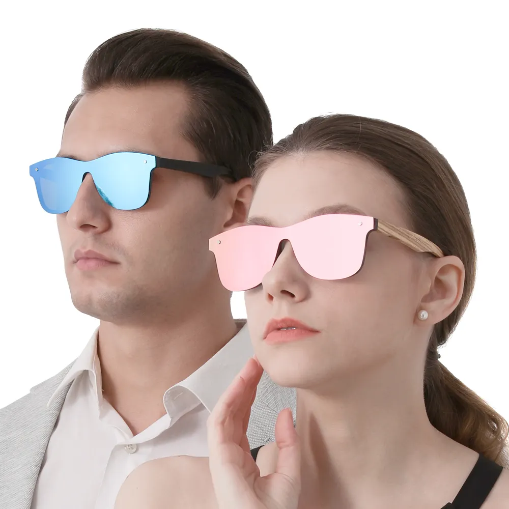 CONCHEN OEM fashionable mirror frameless custom men polarized shades wooden bamboo sunglasses for unisex