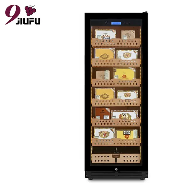 JIUFU-armario de acero inoxidable con Control táctil, Enfriador de cigarros electrónico de pie, humidificador, revestimiento de madera de cedro, 288L