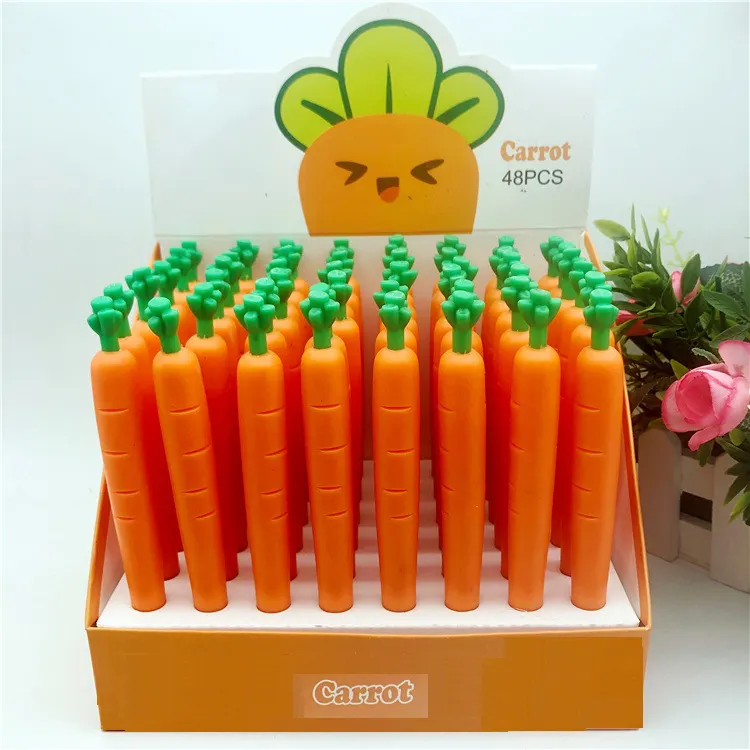 Пользовательские рекламные канцелярские принадлежности Kawii, милые шариковые ручки с морковкой, подарок, пластиковая гелевая ручка, детский карандаш