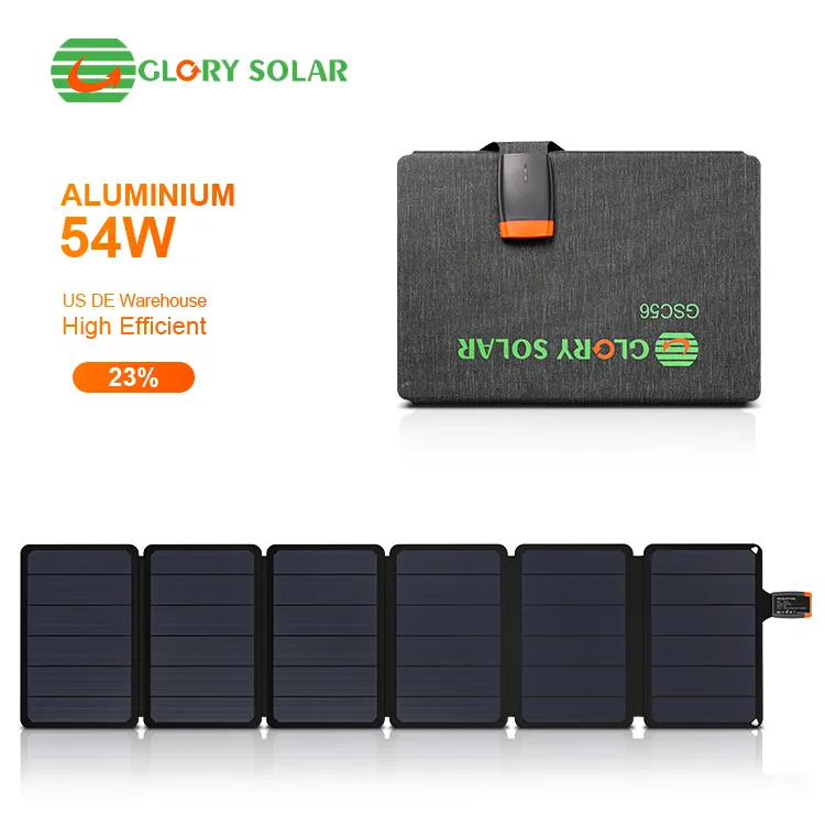 Glory Solar Mono Crystalline 56w ransel, Port pengisian daya lampu portabel panel surya lipat untuk ponsel USB