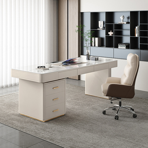 Modern Luxury Simple Cream Style Handmade Rock Board Desk <strong>Durable</strong> Desktop <strong>Computer</strong> Writing Desk for Office Small Apartment Stone - Product Image 4