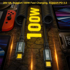 Type-<strong>C</strong> to <strong>C</strong> Spring Coiled Cable Support 20Gbps Data Transfer 8K@60Hz Display USB <strong>C</strong> 100W Fast Charging Cord for Car Mobile Phone - Product Image 2