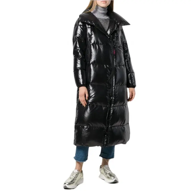 Chaqueta de plumón grueso lacado a la moda para mujer, chaqueta hecha a medida, longitud hasta la rodilla, 2022