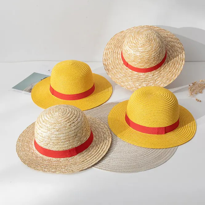 Strohmütze Cospaly Aufführungsrequisiten Kostümparty gelb Sommer String Sonne Strand-Hüte Piraten Anime-Fans Männer Frauen Jugend Kinder