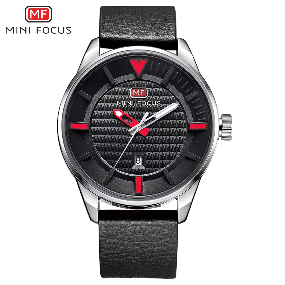 Часы MINI FOCUS MF0026G Мужские кварцевые, хорошая цена, с красным ремешком из натуральной кожи, модные повседневные водонепроницаемые наручные часы с отображением даты
