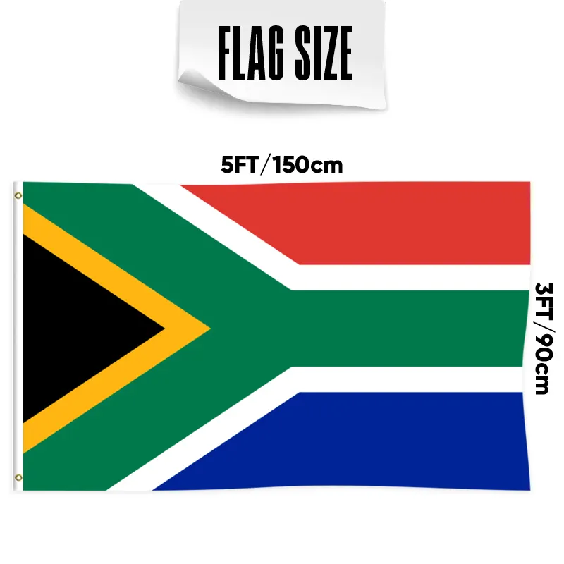 Bandera de Sudáfrica de 3x5 pies, tela de poliéster con 3 capas de doble cara y dos ojales de latón, decoración de pared para exteriores