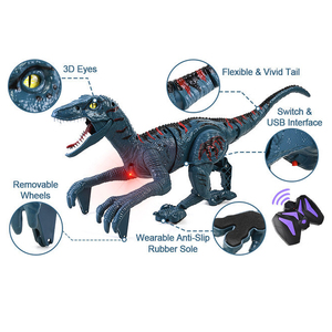 ไฟฟ้า Velociraptor 3D ตาที่ถอดออกได้หางแกว่งจําลองเสียงเดินรีโมทคอนโทรลของเล่นไดโนเสาร์ - Product Image 5