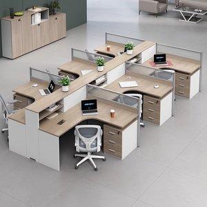 Escritorio de ordenador en forma de L Foshan con silla, mesa de oficina moderna Simple y posición del personal, asiento de tarjeta de esquina, Material de madera - Product Image 1