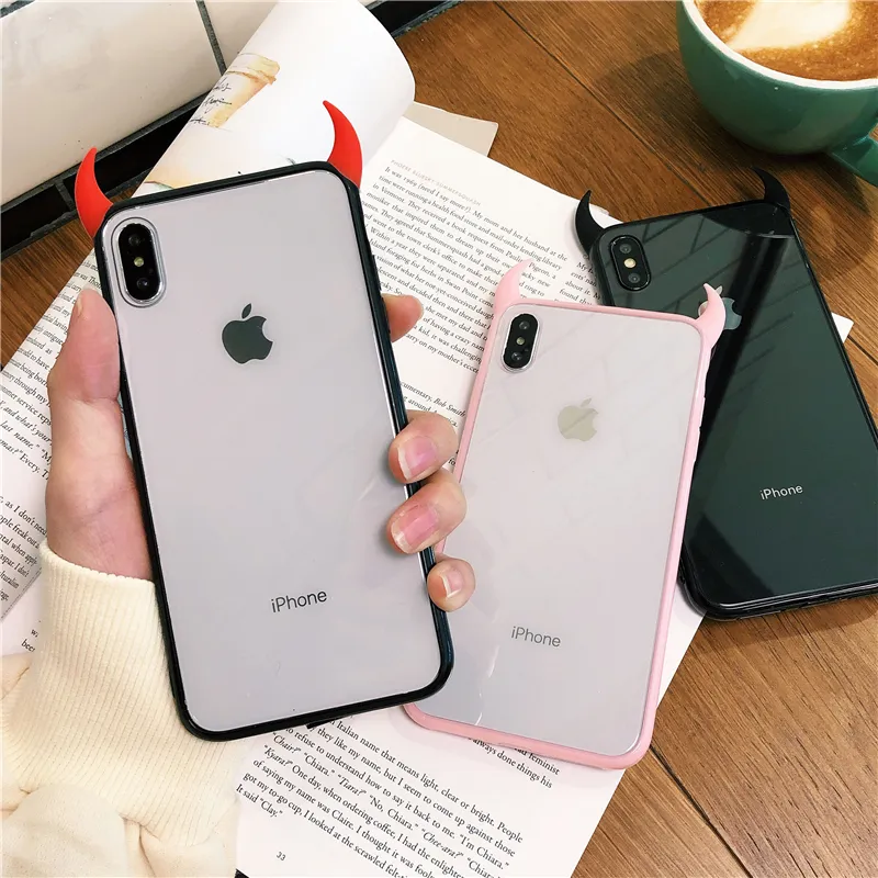 2019 New Dễ Thương Devil Sừng Trường Hợp Đối Với iPhone XS Max XR XS 6 7 8 Cộng Với Đầy Đủ Cơ Thể Acrylic Điện Thoại cover Quay Lại Trường Hợp Quà Tặng