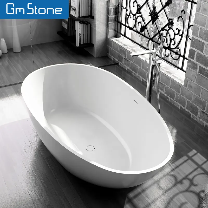 GM kích thước nhỏ hình bầu dục bồn tắm freestanding thiết kế hiện đại Stylish trắng Acrylic bề mặt rắn ngâm bồn tắm bao gồm
