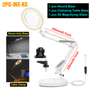 ヘビーデューティーベース2 in 1 LEDデスクランプ3色のライト、10レベルのライトUSB拡大鏡5Xガラス拡大鏡レンズで調整 - Product Image 2