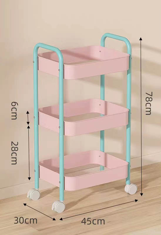 Panier rose à trois niveaux amélioré - tige bleue - roue universelle