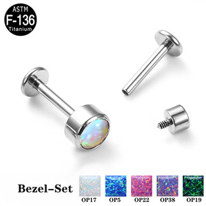 ASTM F136 titanyum içten dişli Labret çerçeve seti zirkon ve Opal üst takı Piercing dudak yüzük küpe - Product Image 4