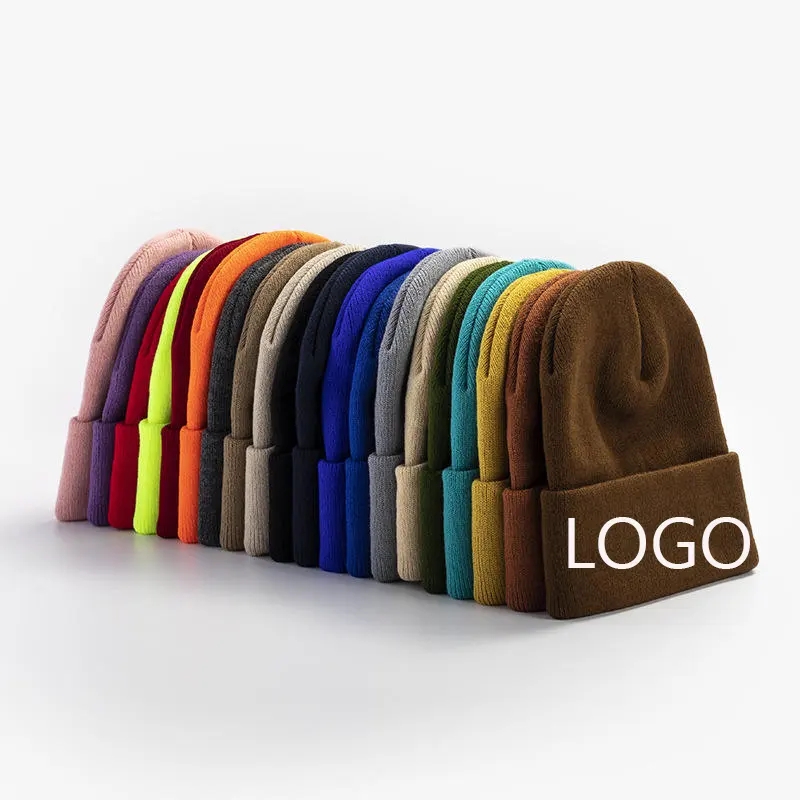 Bonnets surdimensionnés chauds tressés Bonnet tricot acrylique 30 couleurs broderie personnalisée Logo Bonnet tricoté vierge Chapeaux d'hiver unis