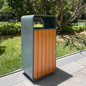 Contenedor de basura público de diseño, cubo de basura de madera, acero inoxidable, recubrimiento en polvo duradero, cubo de basura terminado, tapa y bloqueo - Product Image 2