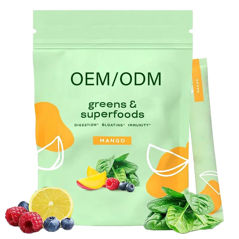Rasa OEM/ODM enzim pencernaan bubuk campuran hijau makanan super bubuk Alkitab teh vitamin dan suplemen bisnis kecil
