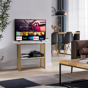 DB çağdaş 2-Tier konsol masa 48-Inch altın bitmiş çerçeve giriş oturma odası otel yatak odası dekorasyon için rustik tarzı - Product Image 2