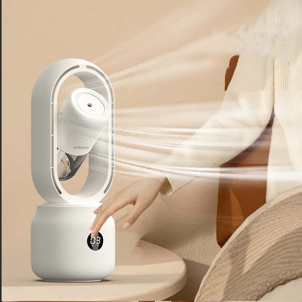 2023 Ventilador inteligente pequeno para mesa, suporte de spray de água com ventilador e umidificador, plug USB, umidificador de ar, eletromagneta Y&S