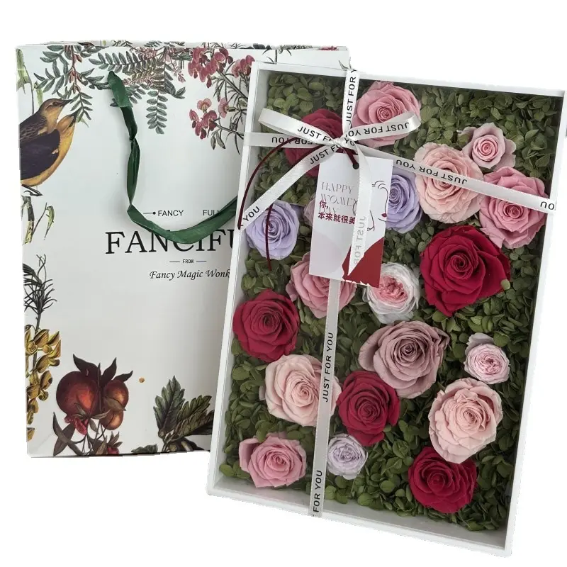 2024 nueva gran oferta rosas preservadas hechas a mano flores secas decorativas naturales Caja de Regalos marco de fotos adorno de escritorio