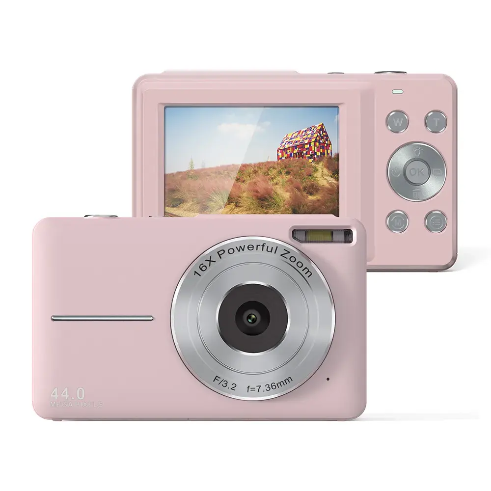 디지털 카메라 FHD 1080P 44MP 컴팩트 블로깅 카메라 포인트 촬영 16X 디지털 줌 휴대용 미니 키즈 카메라