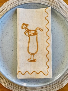 Organic Cotton Linen <strong>Napkins</strong> Placemats Set with Embroidered Scallop Edges Wave Shell Design Eco Friendly Restaurant Grade <strong>Napkin</strong> - Product Image 3