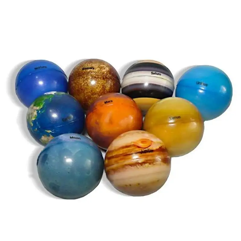 6.3cm Terre Globe Ball Huit Planètes Lune Étoile Balle Jouet, Impression Couleur Éponge Rebondissante Élastique Squishy Caoutchouc Bouncy Ball