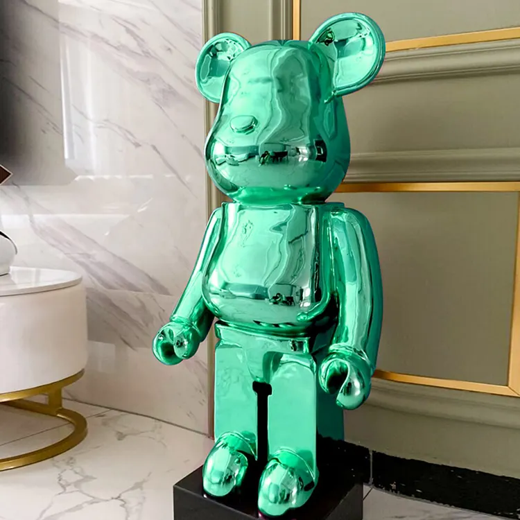 Figura negra de oso de fibra de vidrio con diseño popular para decoración del hogar, estatua de ladrillo, tamaño real