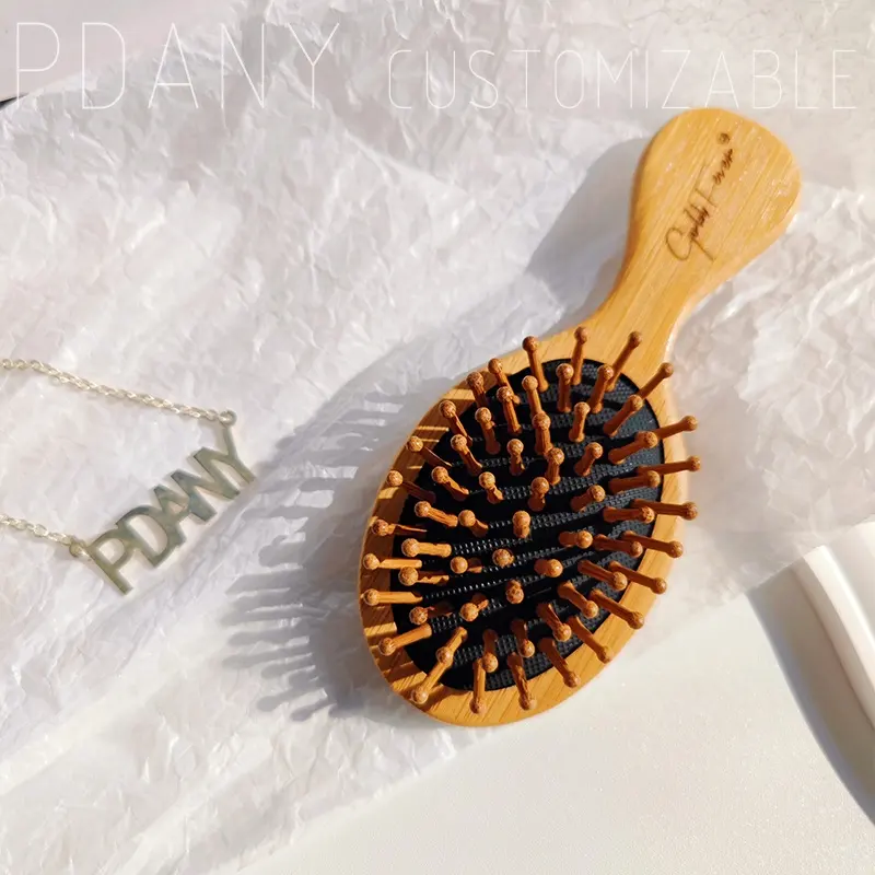 PDANY Natural Pocket Mini Cerdas de Bambú Cojín de Masaje Cepillo Desenredante Pequeño Cepillo de Viaje Cepillo de Pelo de Bebé de Bambú